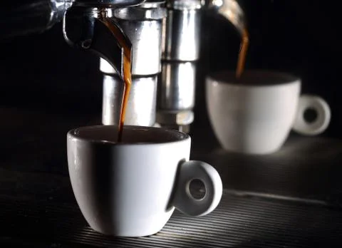Espresso machine brewing a coffee Stock Photos