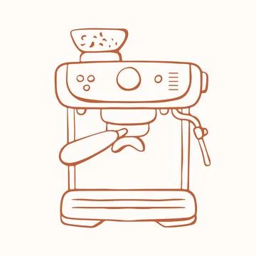Espresso machine for home coffee making in line art style. Kitchen appliance for Stock Illustration