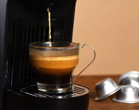 Espresso machine making coffee Stock Photos