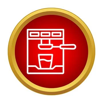 Espresso machine making coffee in red circle icon Stock Illustration
