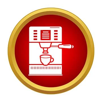 Espresso machine making coffee in red circle icon Stock Illustration
