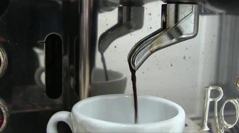 Espresso Machine Pouring Coffe In Cup Close Stock Footage 56024055