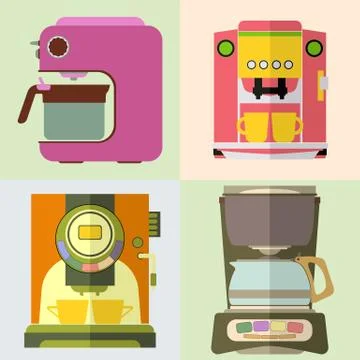 Espresso making machine brewing two cups of coffee Stock Illustration