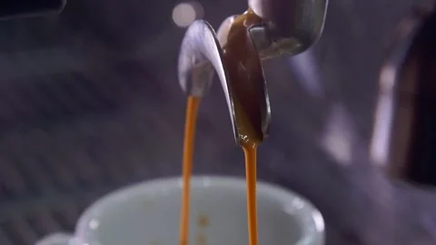 Espresso making - professional coffee machine close up Stockbeeldmateriaal 139355456