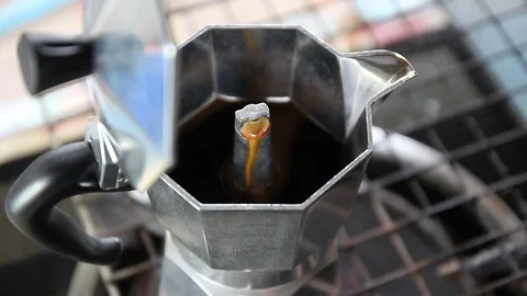 Espresso in Moka pot maker. Stock Footage 81513149