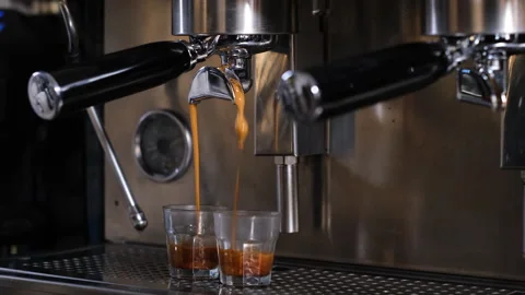 Espresso pouring from classic espresso machine, fa01 Stock Footage 277907866