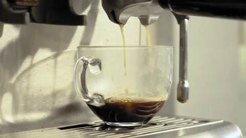 Espresso shot, brewing coffe, coffee machine, Stock Footage 247411902