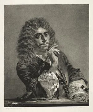 Essay on Stone with Brush and Scraper: Portrait of Molire, 1850. Adolph von.. Stock Illustration