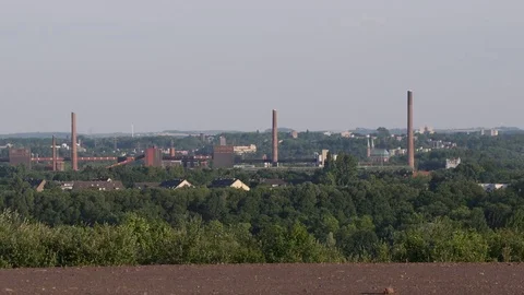 Essen panorama with smokestacks in the background Stock Footage 85067738