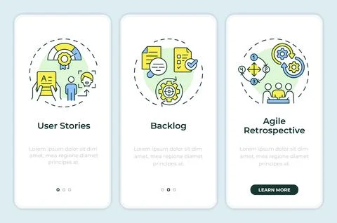Essential agile components onboarding mobile app screen Stockillustratie