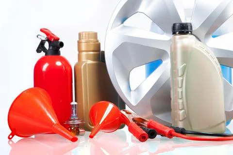 Essential elements in any car. isolated on white Stock Photos