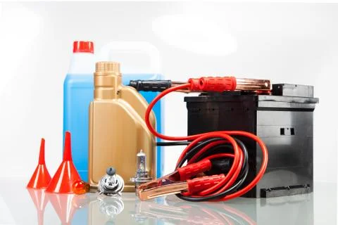 Essential elements in any car. isolated on white Stock Photos