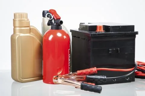 Essential elements in any car. Isolated on white Stock Photos