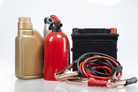Essential elements in any car. Isolated on white Foto stock