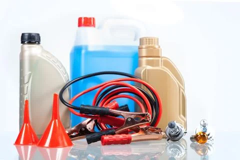 Essential elements in any car. Isolated on white Stock Photos