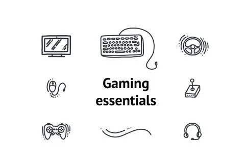 Essential equipment for video games. Vector illustration Stock Illustration