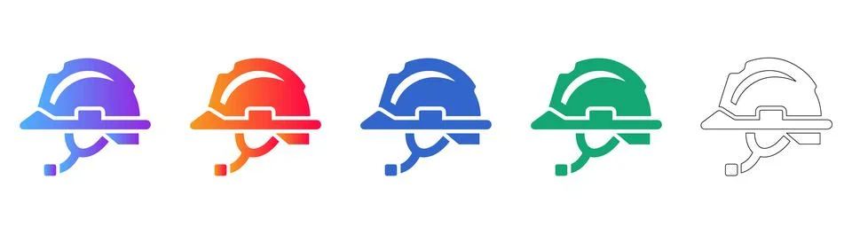Essential Gradient and Outline Hard Hat Safety Helmet Icons Stock Illustration