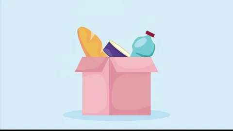 Essential groceries dynamic animation in a box, a fresh and vibrant display.. Stock-Footage 338402762