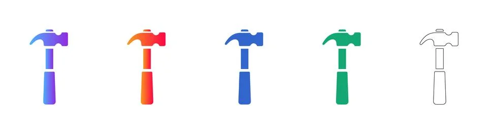 Essential Hammer Tool Icons: Construction and DIY Work Equipment Set イラスト素材