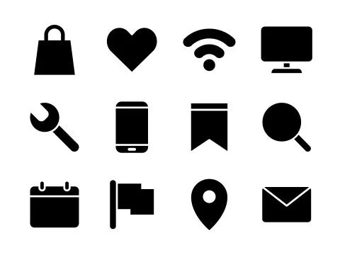 Essential Icon Set Glyph Stock Illustration