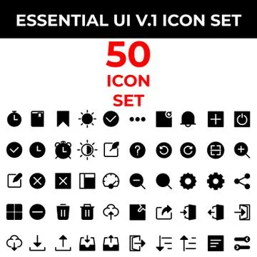 Essential icon set include time,bookmark,brightness,circle,check,clock,alarm, Illustrazione stock