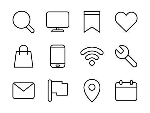Essential Icon Set Outline Stock Illustration