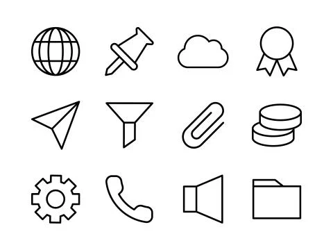 Essential Icon Set Outline Stock Illustration