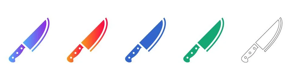 Essential Kitchen Chef's Knife Icon Set in Multiple Styles Stock Illustration