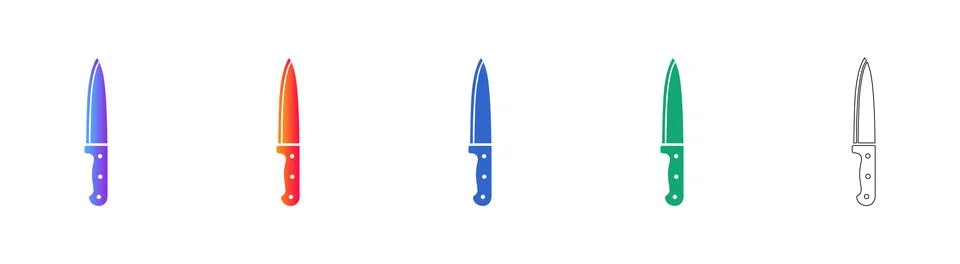 Essential Kitchen Knife Icon Collection with Gradient and Outline Styles Stock Illustration