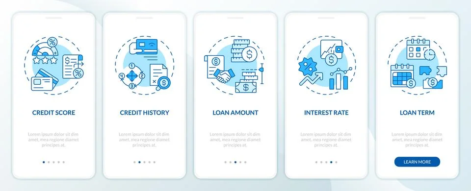Essential lending elements blue onboarding mobile app screen Illustrazione stock