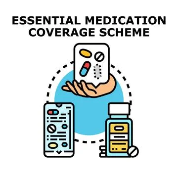 Essential medication coverage scheme planning digital health 스톡 일러스트