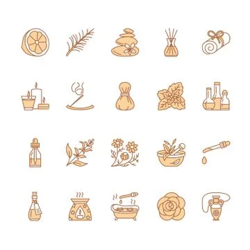 Essential oils aromatherapy vector line icons set. Elements - aroma therapy Illustrazione stock