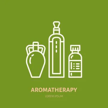 Essential oils bottle line icon. Vector logo for aromatherapy lotions store Stock Illustration