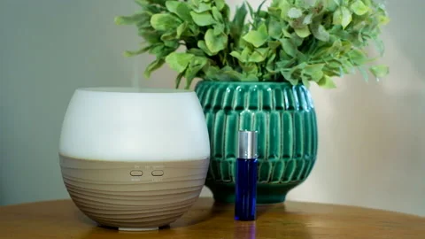 Essential oils diffuser running in house Stock Footage 156898226
