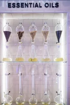 Essential oils making in laboratory Stock Photos