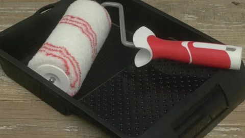 Essential Painting Tools Use a Roller and Tray for Home Improvement Projects and 스톡 동영상 281411399