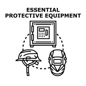 Essential protective equipment with hardhat, welding mask, and safe Stock Illustration
