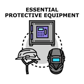 Essential protective equipment with hardhat, welding mask, and safe Stock Illustration