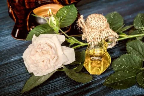 Essential rose oil, selective focus Stock Photos