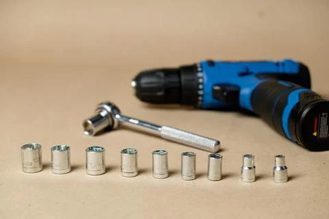 Essential tools for home improvement projects in a well-organized case Stock Photos