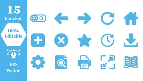 Essential UI icon set featuring 15 navigation and web function symbols, set.. 库存插图