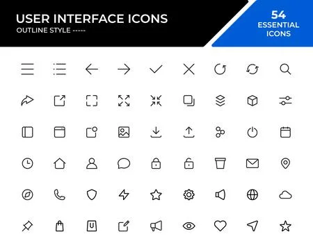Essential user interface outline icon set for web and mobile application desi Stock Illustration
