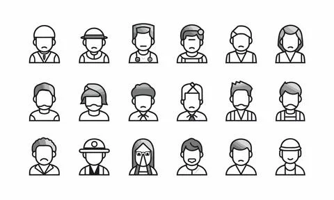 Essential Workers Profession Avatar Vector Icon Set Stock Illustration