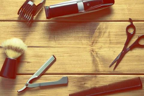 Essentials tools for barber Stock Photos