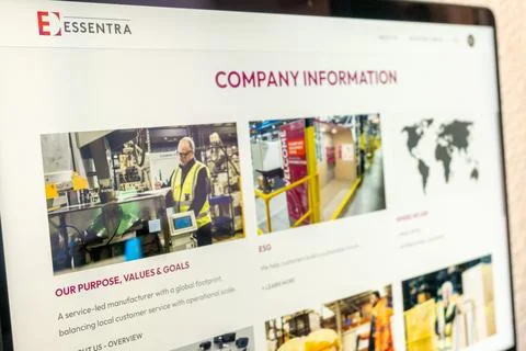 Essentra corporate website displaying comp.. Stock Photos