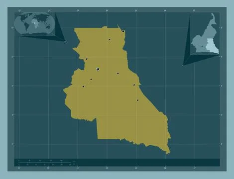 Est, Cameroon. Solid color shape. Locations of major cities of the region 库存插图