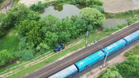 Establish shot goods wagon train are going for unload goods Stock Footage 313586461