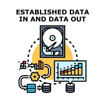 Established data in and out workflow concept Stock Illustration