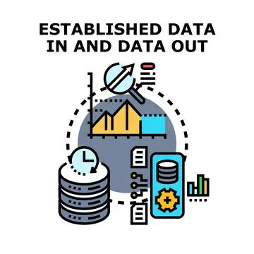 Established data flow process analyzing information management Stock Illustration