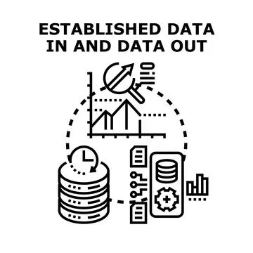Established data flow process analyzing information management Stock Illustration
